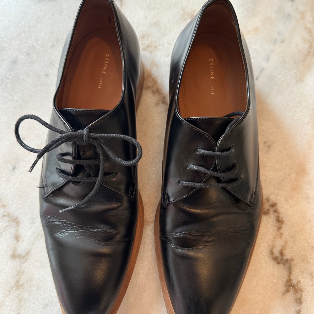 Celine Black Leather Oxfords